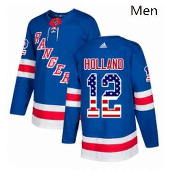Mens Adidas New York Rangers 12 Peter Holland Authentic Royal Blue USA Flag Fashion NHL Jersey